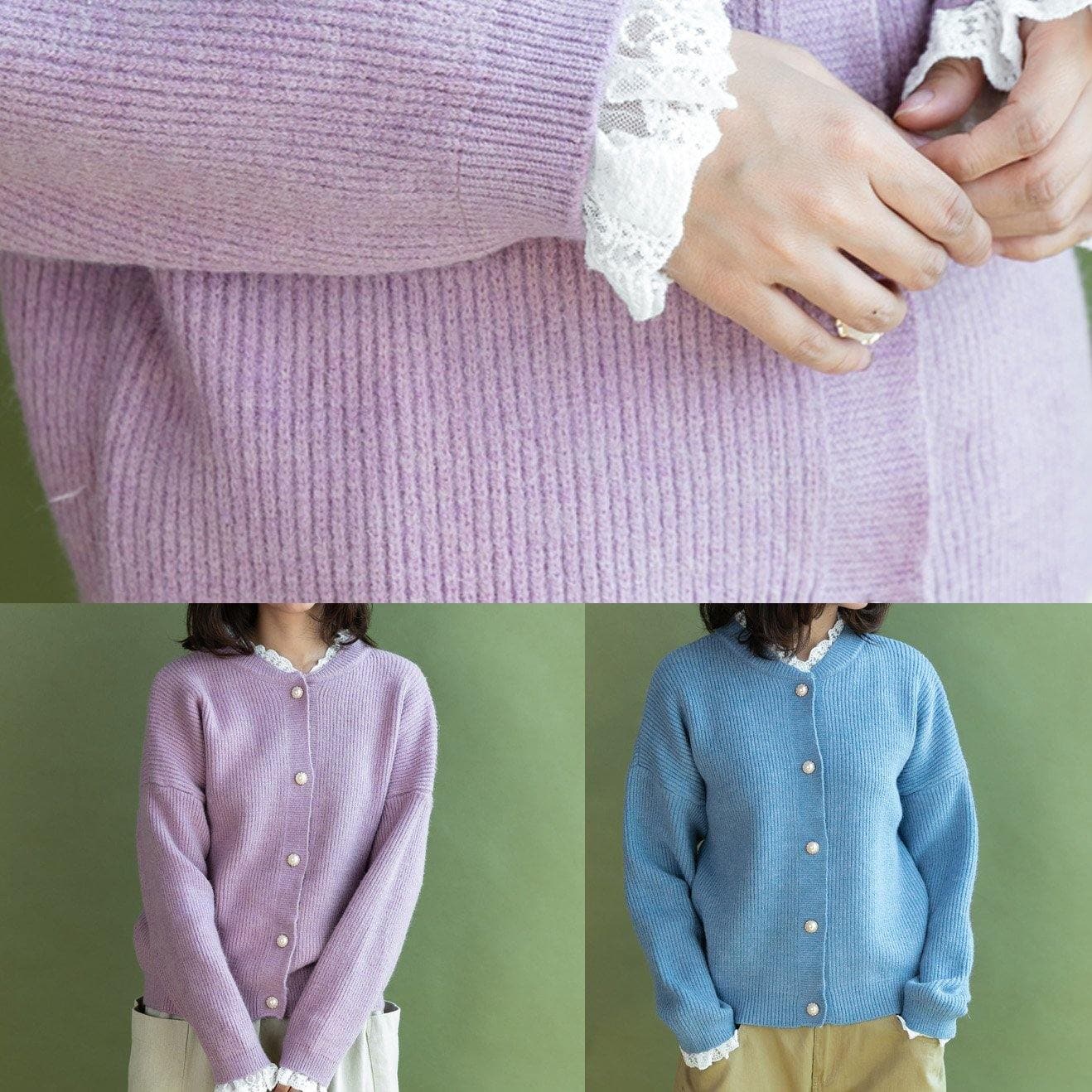 Chunky light blue sweater coat fall fashion ruffles collar sweaters NTP191125