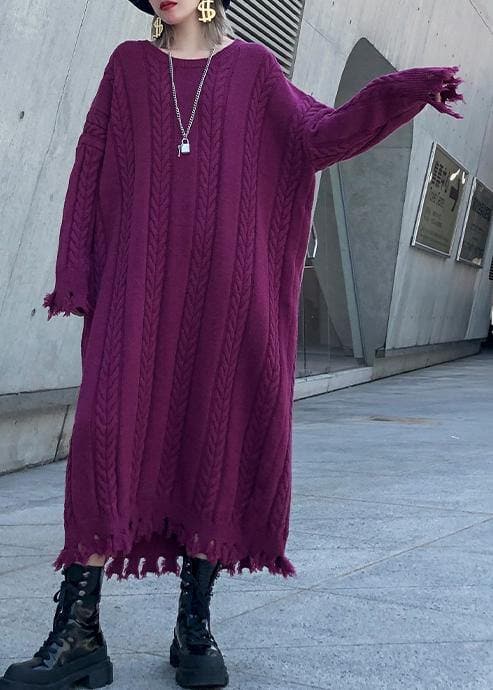 Chunky o neck tassel Sweater dress outfit Moda purple Ugly sweater dresses AT-FDL201105