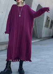Chunky o neck tassel Sweater dress outfit Moda purple Ugly sweater dresses AT-FDL201105
