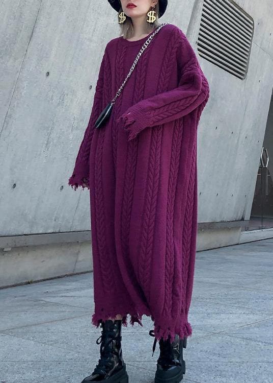 Chunky o neck tassel Sweater dress outfit Moda purple Ugly sweater dresses AT-FDL201105