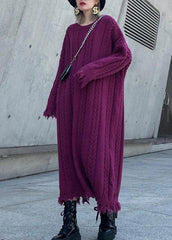 Chunky o neck tassel Sweater dress outfit Moda purple Ugly sweater dresses AT-FDL201105