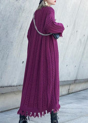 Chunky o neck tassel Sweater dress outfit Moda purple Ugly sweater dresses AT-FDL201105
