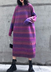 Chunky rose purple Sweater Wardrobes Moda hooded thick Art knitwear AT-NSD191113
