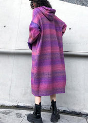 Chunky rose purple Sweater Wardrobes Moda hooded thick Art knitwear AT-NSD191113