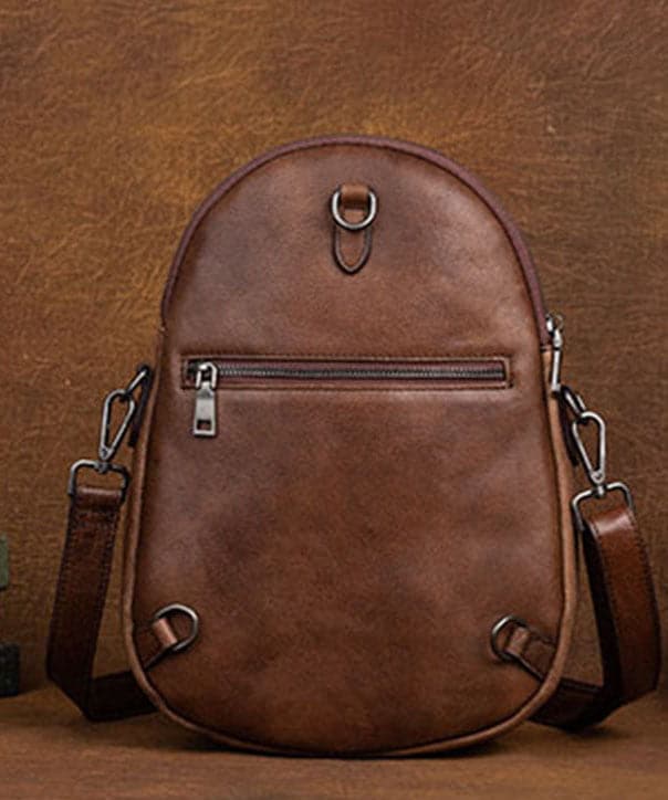 Classy Brown Colorblock Paitings Calf Leather Backpack Bag BGS211230