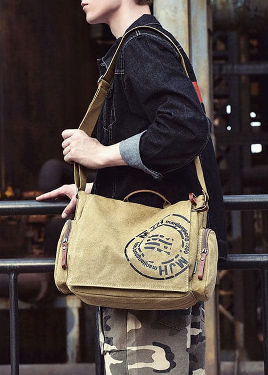 Classy Dark Khaki Graphic Print Canvas Satchel Handbag BGS211231