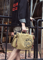Classy Dark Khaki Graphic Print Canvas Satchel Handbag BGS211231