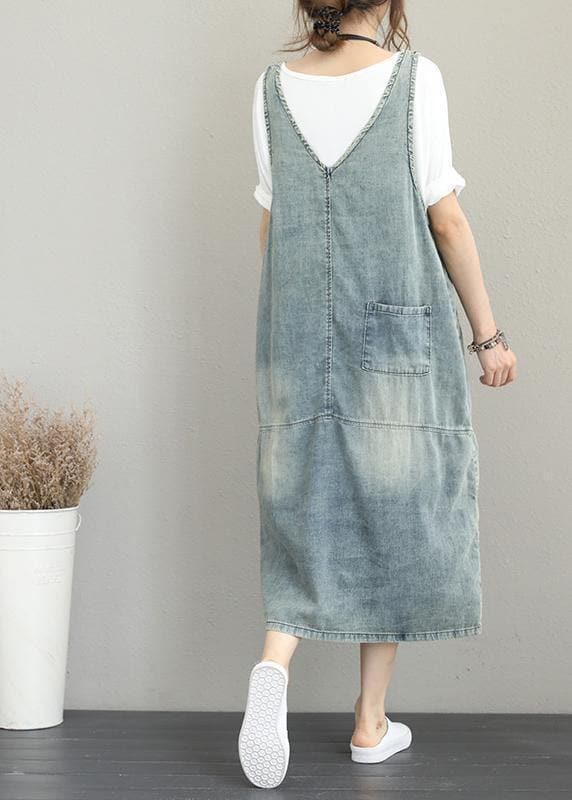 Classy Hole Spaghetti Strap Cotton tunic pattern Catwalk denim Dress SDL200613