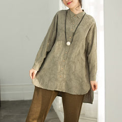 Classy army green cotton clothes Casual Work Outfits Jacquard silhouette blouse LTP190129