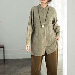 Classy army green cotton clothes Casual Work Outfits Jacquard silhouette blouse LTP190129
