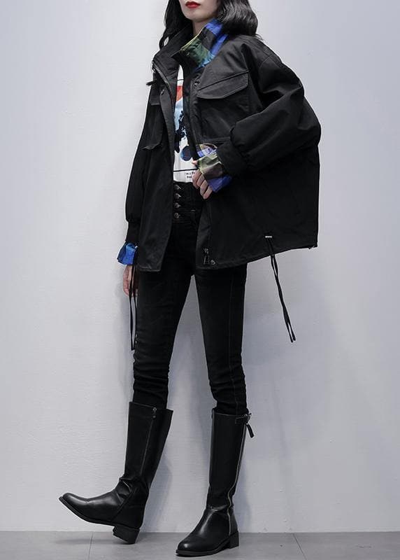 Classy black Fashion clothes For Women Wardrobes stand collar flare sleeve outwears TCT201207