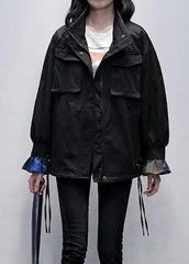 Classy black Fashion clothes For Women Wardrobes stand collar flare sleeve outwears TCT201207