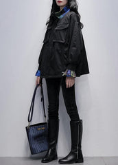 Classy black Fashion clothes For Women Wardrobes stand collar flare sleeve outwears TCT201207