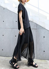 Classy black cotton clothes asymmetric short sleeve tunic summer blouses AT-SDL190717