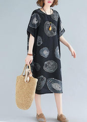 Classy black print Cotton clothes o neck baggy Knee summer Dresses SDL200325
