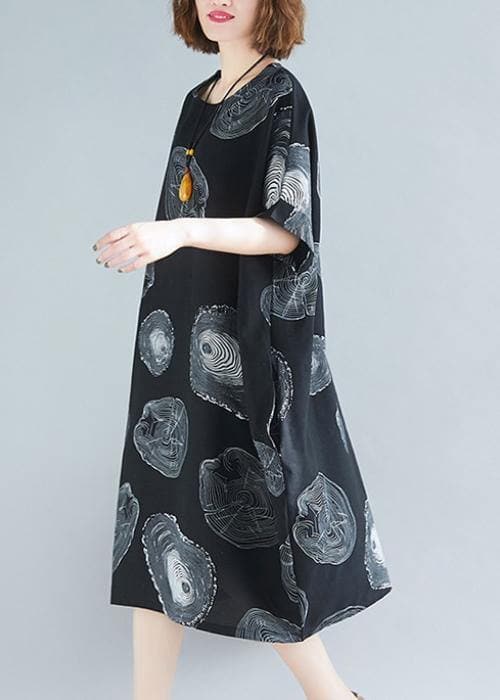 Classy black print Cotton clothes o neck baggy Knee summer Dresses SDL200325