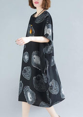 Classy black print Cotton clothes o neck baggy Knee summer Dresses SDL200325
