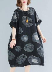 Classy black print Cotton clothes o neck baggy Knee summer Dresses SDL200325