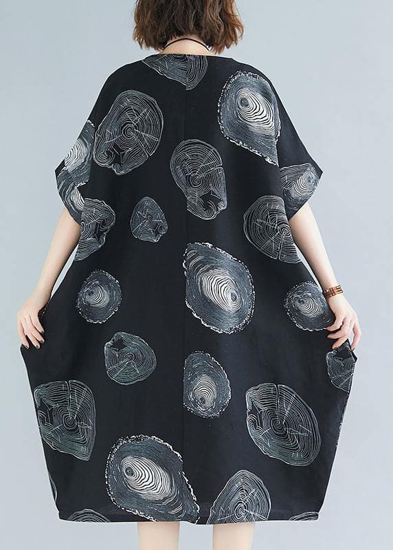 Classy black print Cotton clothes o neck baggy Knee summer Dresses SDL200325