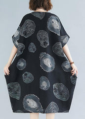 Classy black print Cotton clothes o neck baggy Knee summer Dresses SDL200325