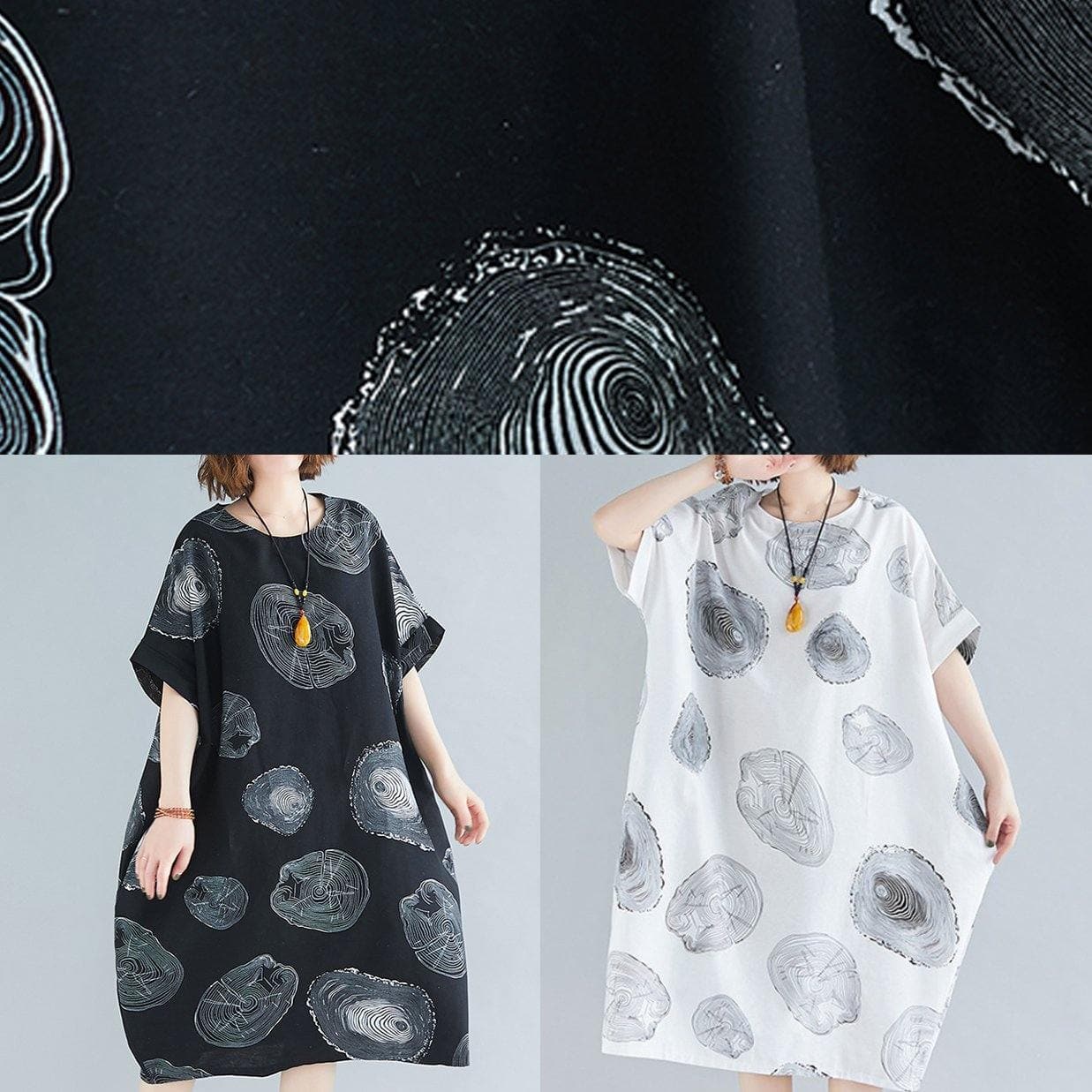 Classy black print Cotton clothes o neck baggy Knee summer Dresses SDL200325