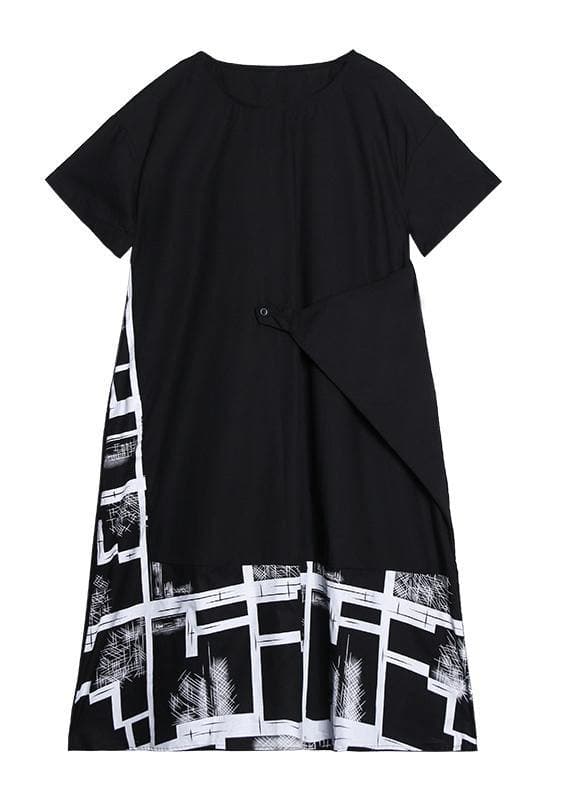 Classy black print clothes For Women o neck asymmetric Robe summer Dress AT-SDL200723