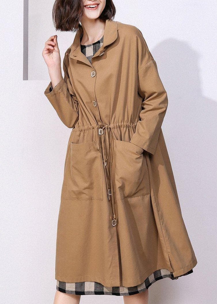 Classy khaki Plus Size clothes For Women Photography drawstring spring coat TCT200111