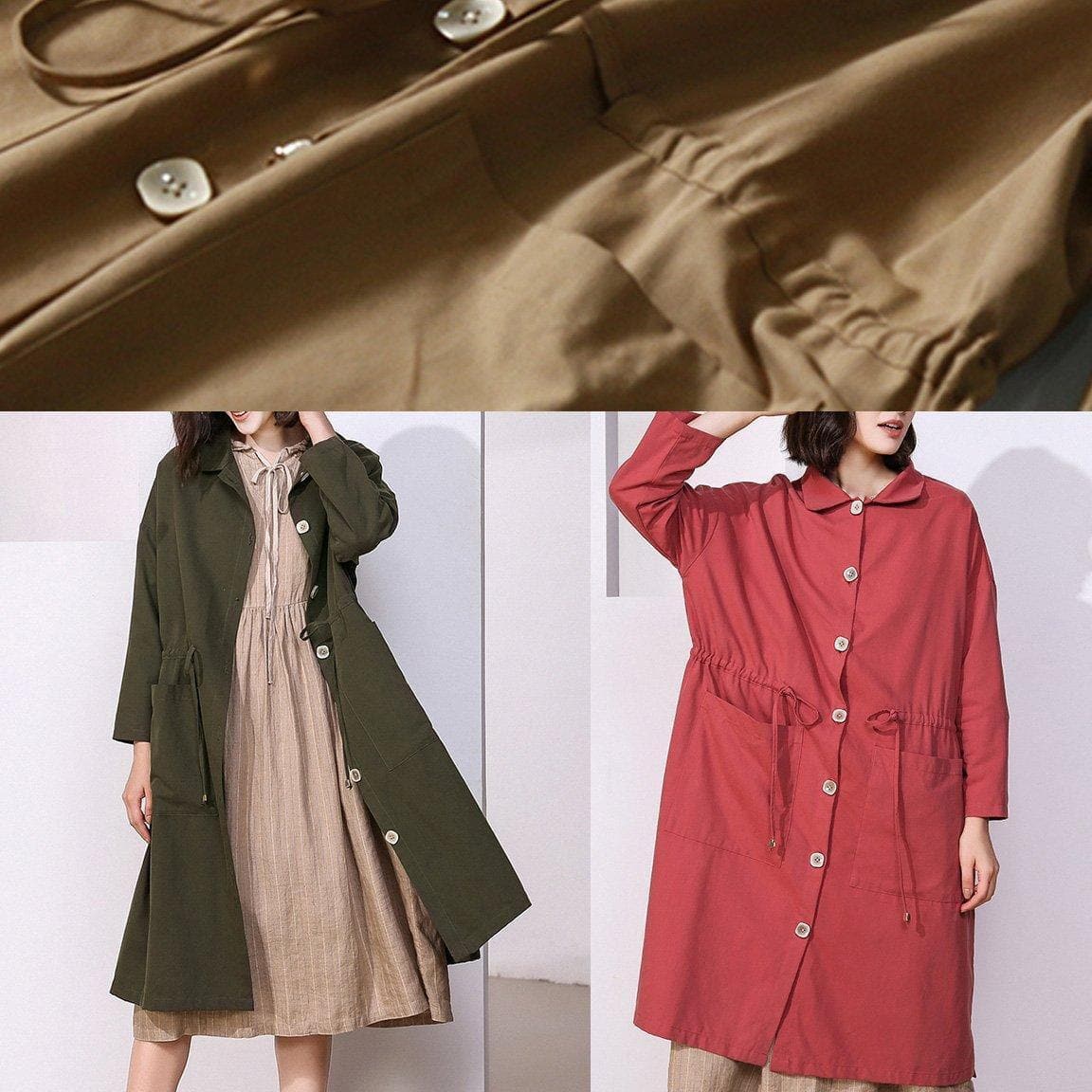 Classy khaki Plus Size clothes For Women Photography drawstring spring coat TCT200111