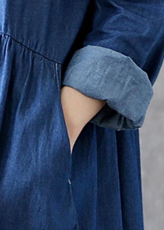 Classy lapel Cinched Cotton quilting clothes Photography denim blue Dress FDM200304