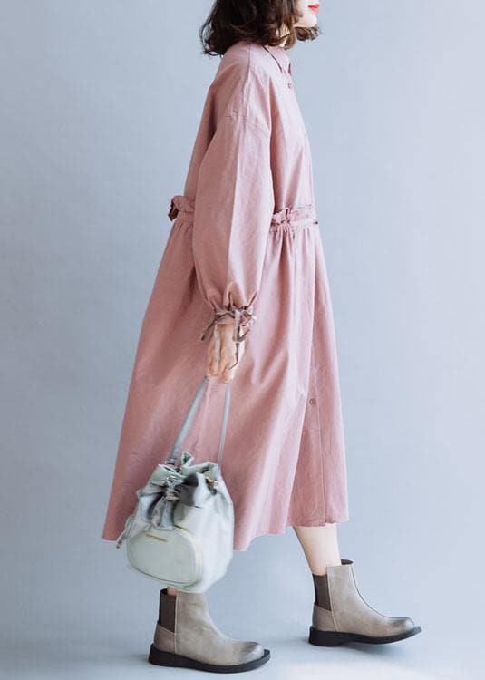 Classy pink Fashion clothes For Women drawstring lapel fall coats FDL191011