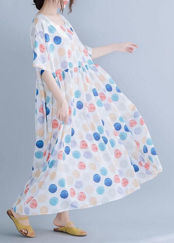 Classy white dotted cotton clothes Women o neck Cinched Maxi summer Dress SDL200425