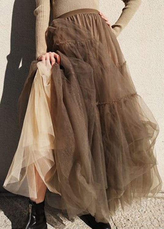 Coffee fashion Patchwork Tulle Skirts Spring BSSKT-SKTS211202