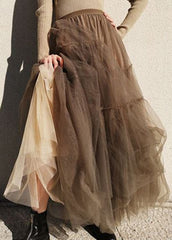 Coffee fashion Patchwork Tulle Skirts Spring BSSKT-SKTS211202