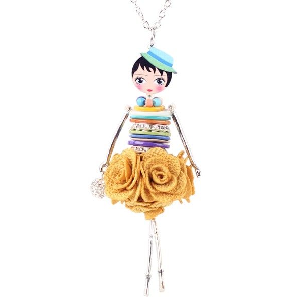 Colorful Crystal Handmade French Doll Necklace Charm Jewelry BOS0325 Touchy Style