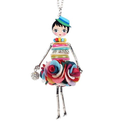 Colorful Crystal Handmade French Doll Necklace Charm Jewelry BOS0325 Touchy Style