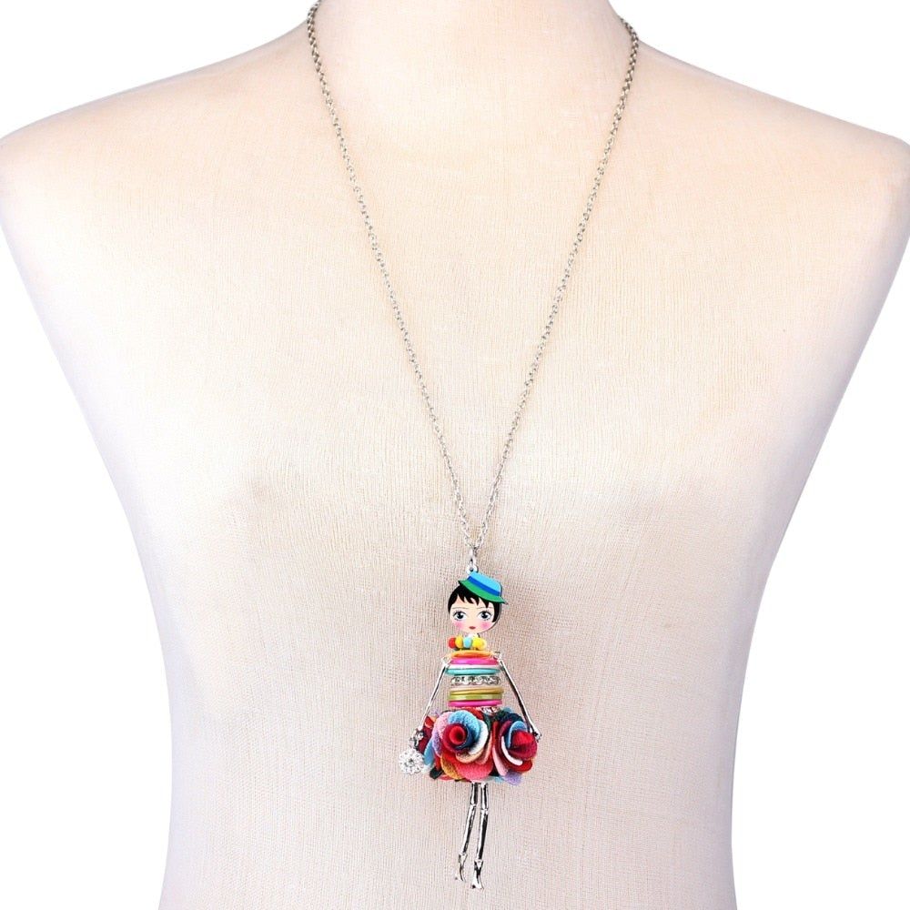 Colorful Crystal Handmade French Doll Necklace Charm Jewelry BOS0325 Touchy Style