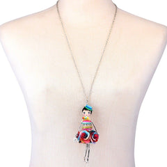 Colorful Crystal Handmade French Doll Necklace Charm Jewelry BOS0325 Touchy Style
