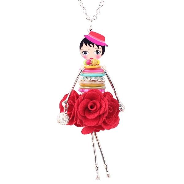 Colorful Crystal Handmade French Doll Necklace Charm Jewelry BOS0325 Touchy Style