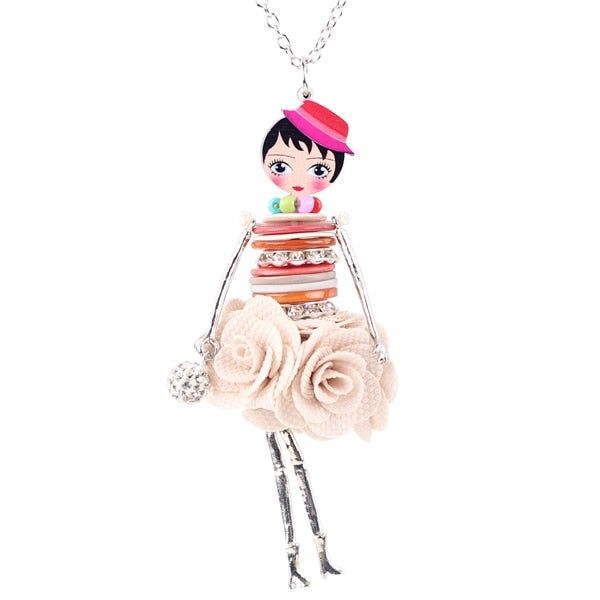Colorful Crystal Handmade French Doll Necklace Charm Jewelry BOS0325 Touchy Style