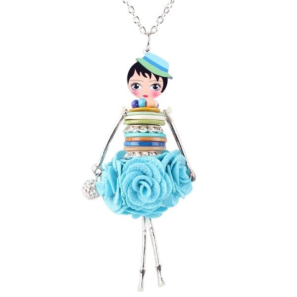 Colorful Crystal Handmade French Doll Necklace Charm Jewelry BOS0325 Touchy Style