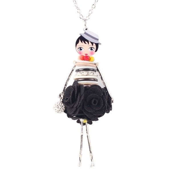 Colorful Crystal Handmade French Doll Necklace Charm Jewelry BOS0325 Touchy Style