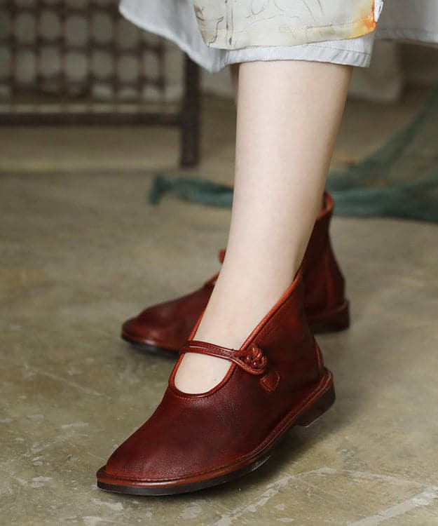 Comfortable Solid Green Flat Feet Shoes Cowhide Leather Upper Buckle Strap Flat Shoes SHOE-PDX220328