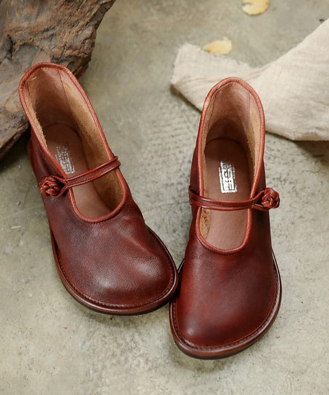 Comfortable Solid Green Flat Feet Shoes Cowhide Leather Upper Buckle Strap Flat Shoes SHOE-PDX220328