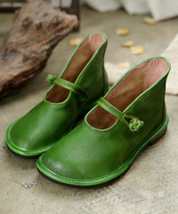 Comfortable Solid Green Flat Feet Shoes Cowhide Leather Upper Buckle Strap Flat Shoes SHOE-PDX220328