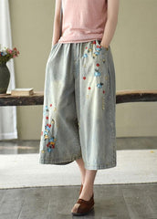 Comfy Grey Embroideried Wide Leg denim Pants For Women GK-LPTS210715