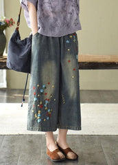 Comfy Grey Embroideried Wide Leg denim Pants For Women GK-LPTS210715
