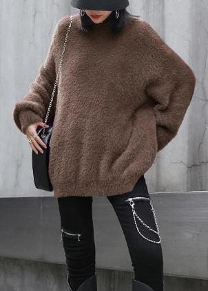 Comfy chocolate knit sweat tops trendy plus size o neck baggy clothes AT-NTP201217