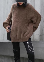 Comfy chocolate knit sweat tops trendy plus size o neck baggy clothes AT-NTP201217