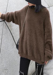 Comfy chocolate knit sweat tops trendy plus size o neck baggy clothes AT-NTP201217