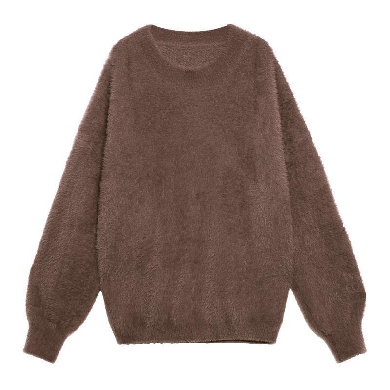 Comfy chocolate knit sweat tops trendy plus size o neck baggy clothes AT-NTP201217